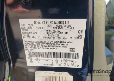 2010 Ford Escape Xlt из США, поврежденный, VIN 1FMCU0DG0AKC99662